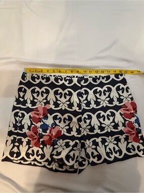 LOFT Navy and White Floral-Accent Bermuda Shorts